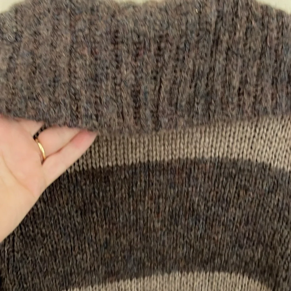 LOFT Mohair Brown Wide Stripe Open Cardigan Sweater XS - Picture 11 of 13